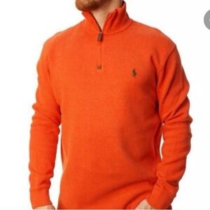 Polo Ralph Lauren Sweater Men Medium Orange Half Zip cotton Mock Neck pullover